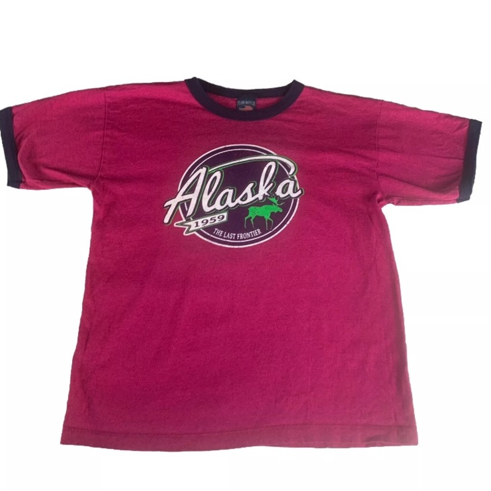 Prairie‎ Mountain Alaska Youth Graphic T-Shirt Maroon size XL 14/16 Made in USA